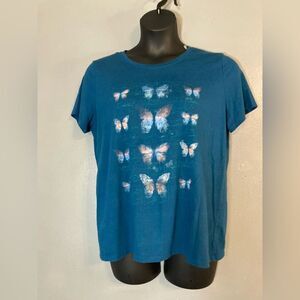 Blue Butterfly Print Women's Tshirt